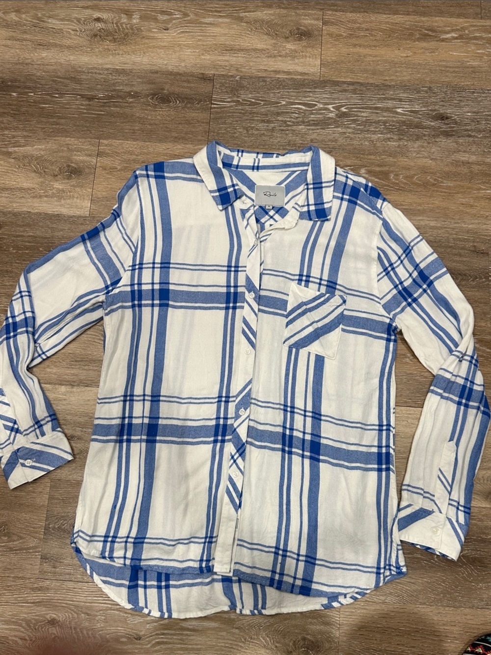 Rails White and Blue Plaid Button-Down Shirt